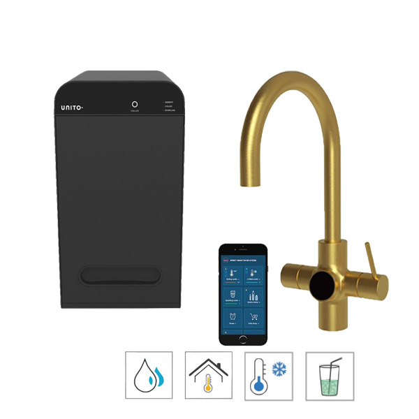 Unito Orbit C ronde kraan, sparkle 4-in-1 goud