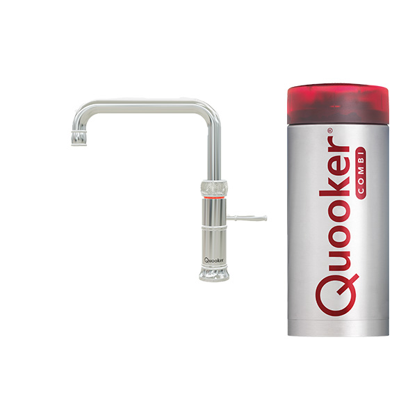 Quooker Classic Fusion Square kokend water kraan Chroom met een combi reservoir, montage mogelijk