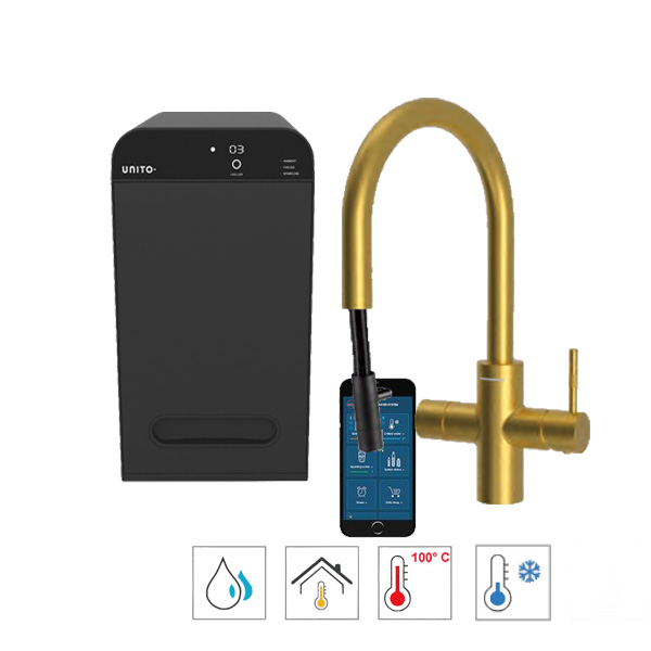 Unito Elements 5 in 1 cosmos kokend water kraan goud | Bekijk ons assortiment op kokendwaterexpert.nl