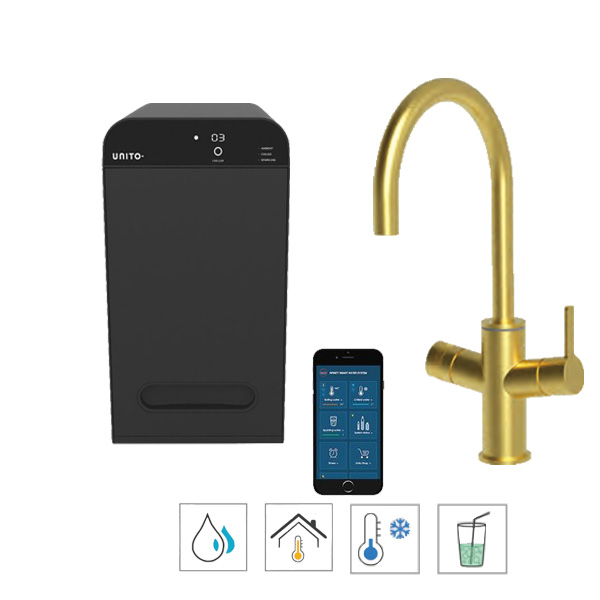 Unito Sparkle Universe goud chilled water kraan | Bekijk de artikelen op kokendwaterexpert.nl